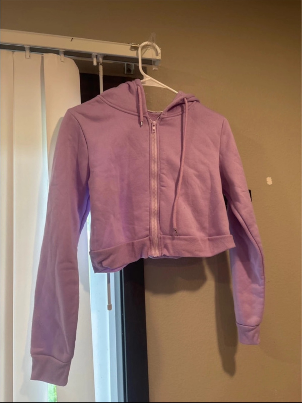 SHEIN Cropped Lavender Zip Hoodie